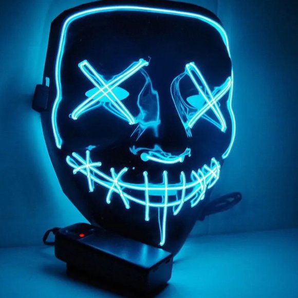 Halloween Neon LED Light-Up Masquerade Party Mask- Glows In The Dark - Picture 3 of 6
